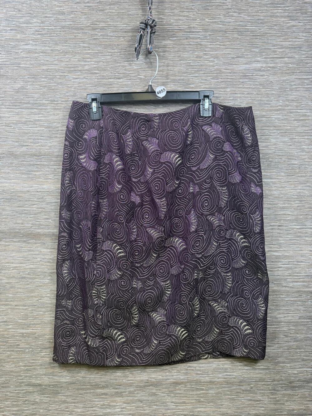 Maggy London Skirt Womens 16 Purple Paisley Jacquard Pencil Lined Knee Length